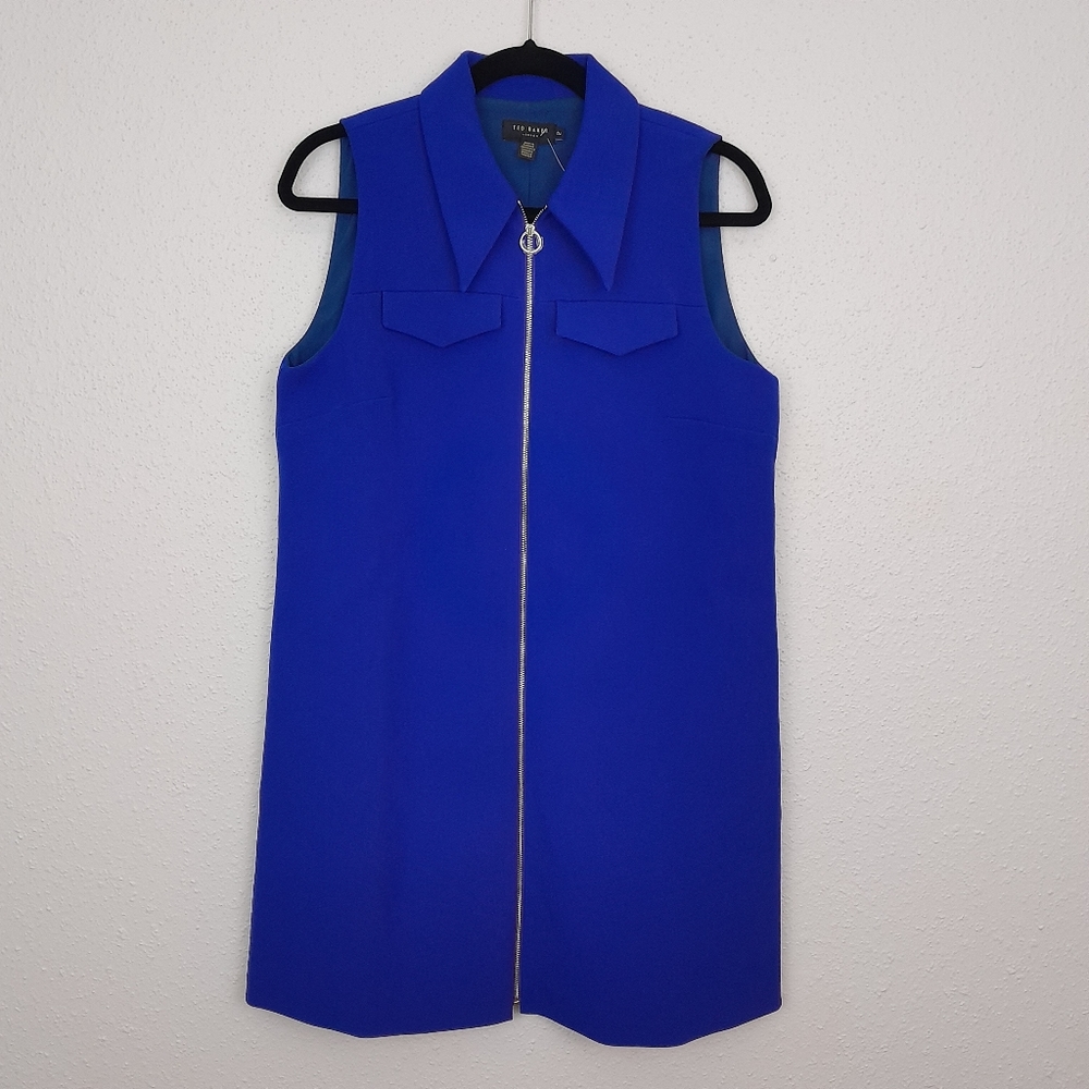 Ted Baker Elrosad 60s Aline Shift Dress Blue Full Zip Front Size 2